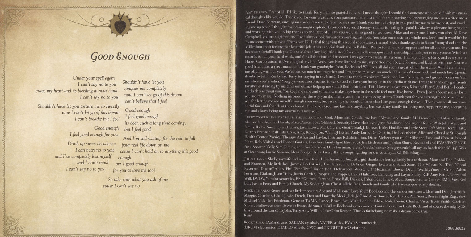 Evanescence  The open door  booklet 12